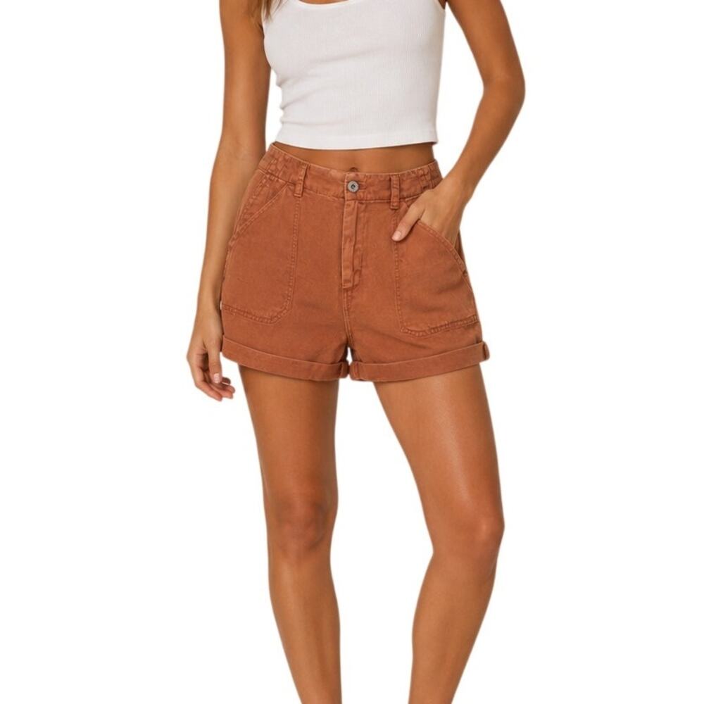 Bella Dahl Rust Brown Rolled Hem Utility Shorts